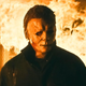 Halloween villain Michael Myers emerges from an inferno, ready to kill again.